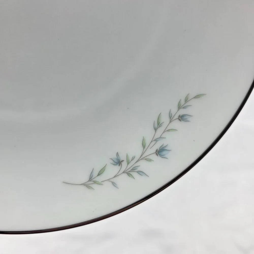 FOUR Noritake Tilford Salad Plates White with Blue Flowers & Green Leaves